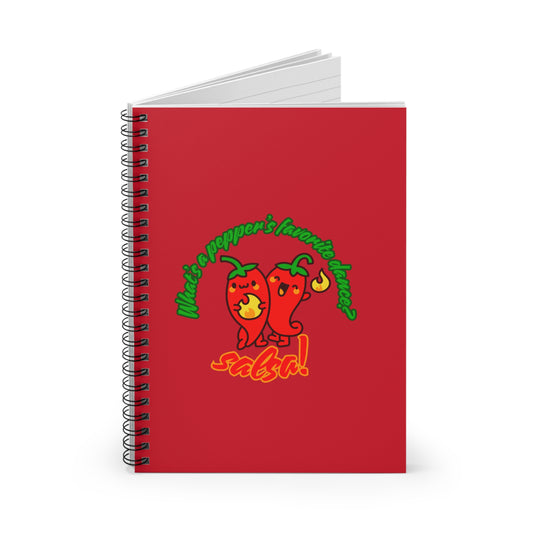 "What Is a Pepper’s Favorite Dance? Salsa!" Spiral Notebook – Funny Dance Pun Journal with Cute Pepper Graphic for Dancers & Foodie Pun Lovers