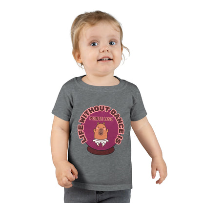 "Life Without Dance Is Pointeless" Toddler Dance T-Shirt – Cute Dancing Capybara Graphic Short Sleeve Tee for Kids