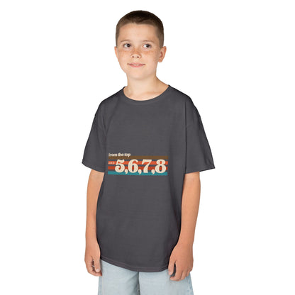 “From the Top and 5, 6, 7, 8” Youth Short Sleeve Tee – Retro Graphic Dance Shirt for Kids and Young Performers