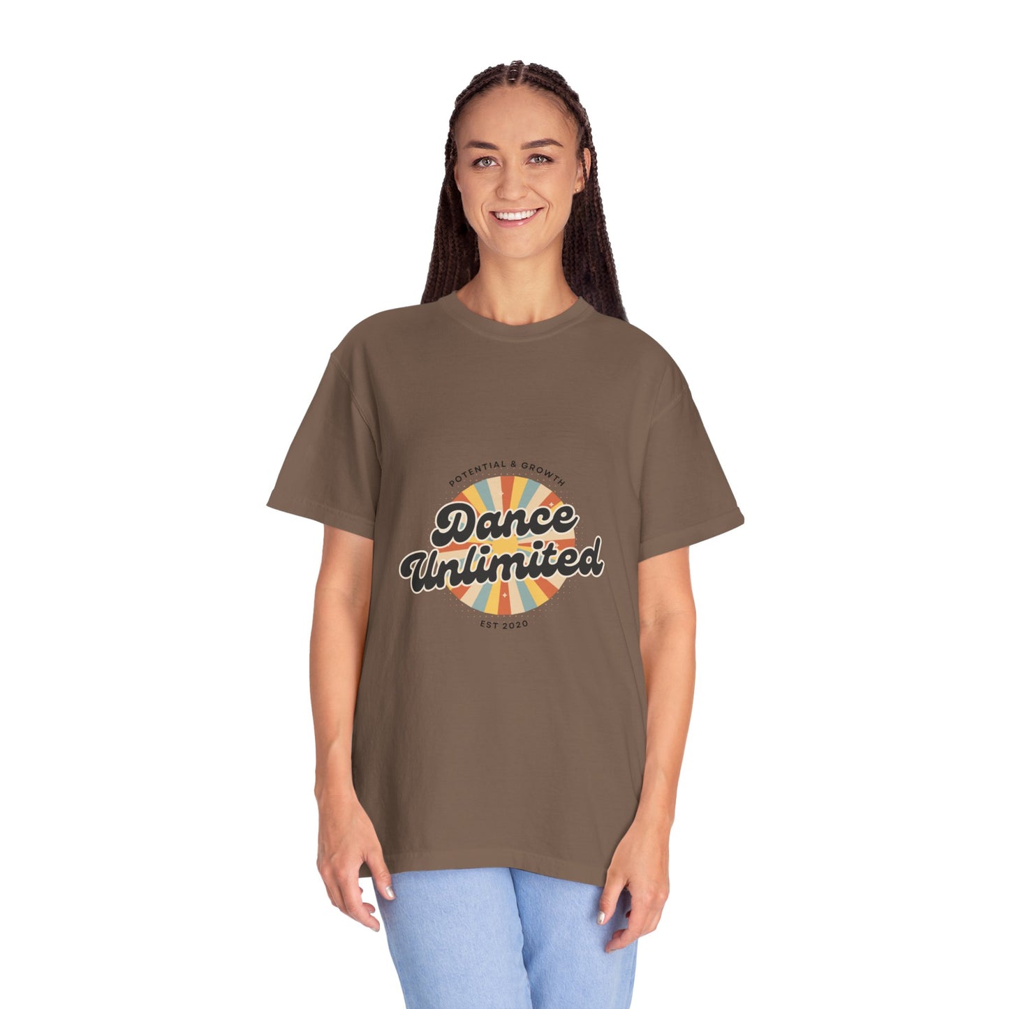 "Dance Unlimited, Potential & Growth" Unisex Garment-Dyed T-Shirt – Retro-Inspired Dance Motivation Graphic Tee – Inspirational Shirt for Dancers"