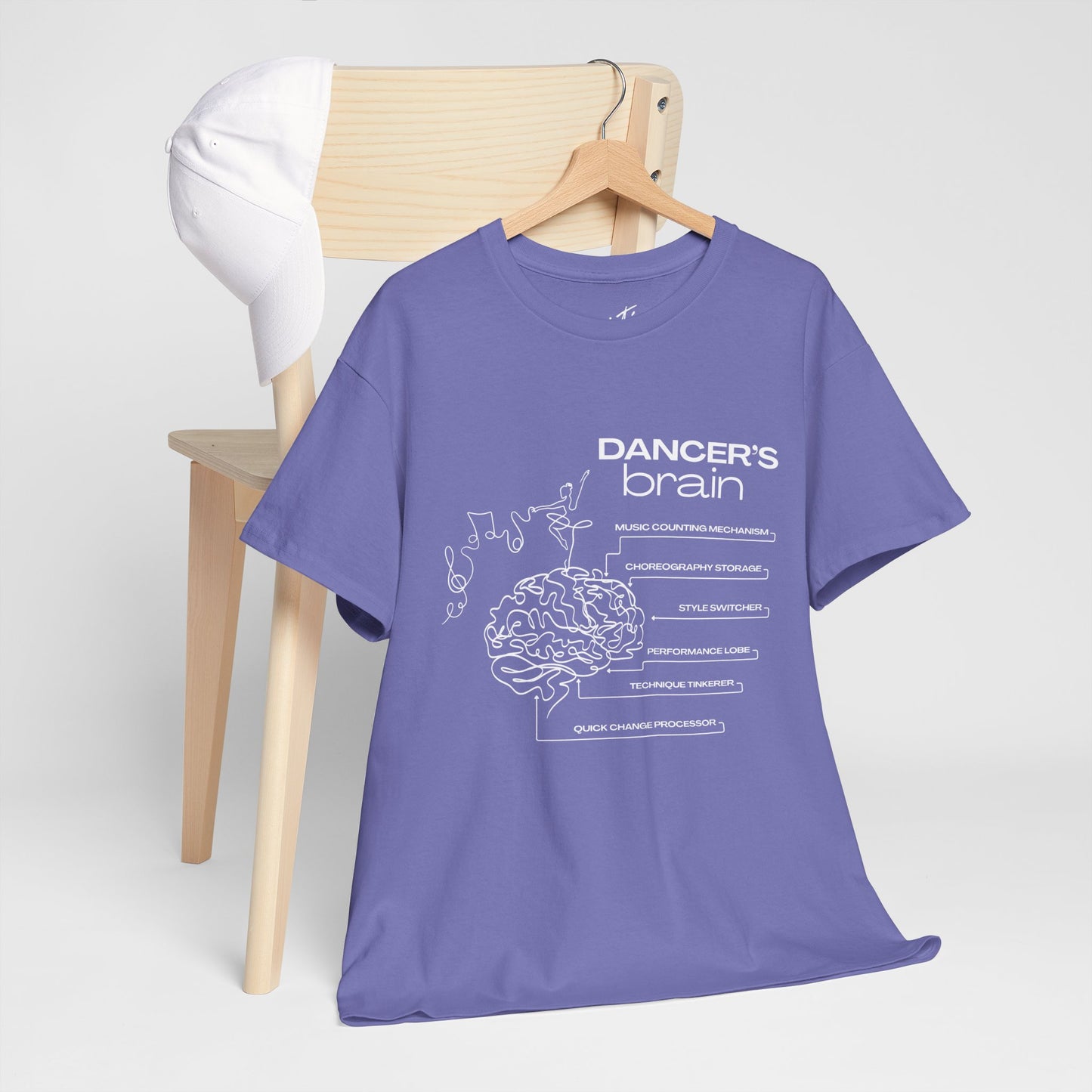 “Dancer’s Brain” Funny Dance Anatomy T-Shirt – Unisex Heavy Cotton Tee with Cute Dancer Brain Diagram and Optional Back Personalization