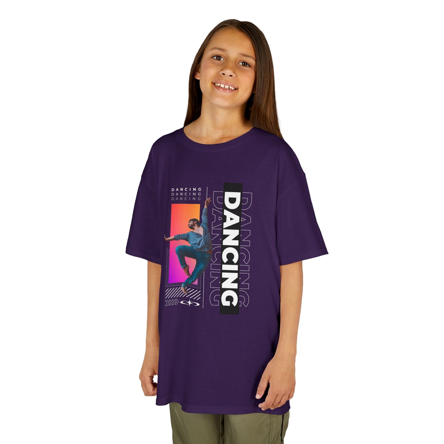 “Dancing” Youth Short Sleeve T-Shirt – Streetwear-Inspired Male Dancer Graphic – Trendy Kids Dance Apparel Tee