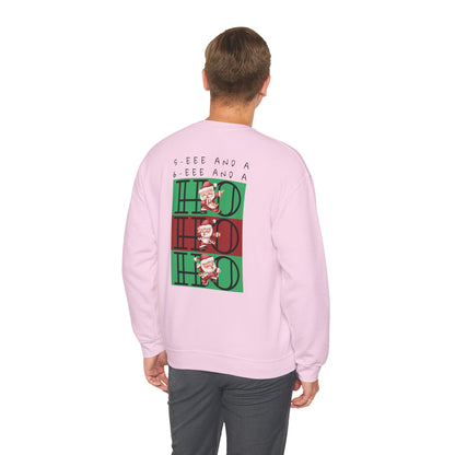 “5-eee and a 6-eee and a Ho, Ho, Ho”  ADULT SWEATSHIRT Unisex Heavy Blend Crewneck with Playful Dancing Santa Front & Back – Festive Christmas Dance Sweatshirt for Dancers & Studios