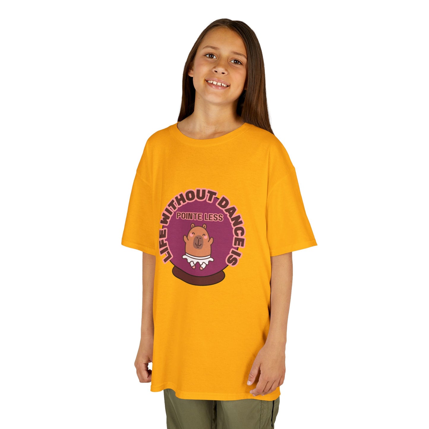 "Life Without Dance Is Pointeless" Youth Dance T-Shirt – Cute Capybara Ballerina Graphic Tee for Kids
