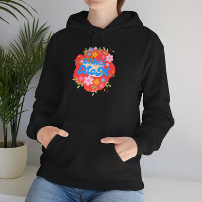 "Dance Mom" Superhero Hoodie – Floral Front Graphic & Fun Back Design | Unisex Hooded Sweatshirt for Proud Dance Parents