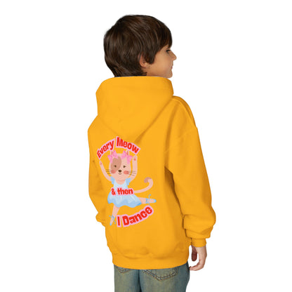 “Every Meow & Then I Dance” Adorable Dancing Cat Graphic | Cute Cat Dance Hoodie for Kids & Young Ballet Enthusiasts - Unisex Youth Hoodie