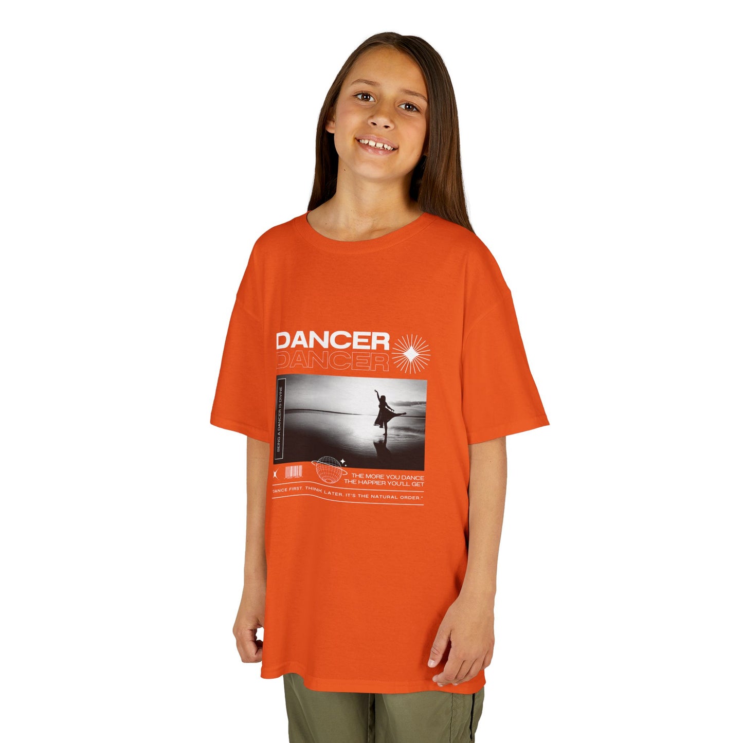 "Dancer" Arabesque on the Beach – Youth Short Sleeve Dance Tee in Streetwear-Inspired Style
