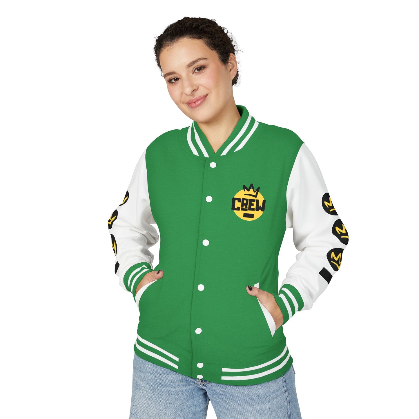 Full Out Premium Collection Letterman Jacket – Unisex Heavyweight Varsity Jacket with "Full Out" Back Graphic and "Crew" Front Design
