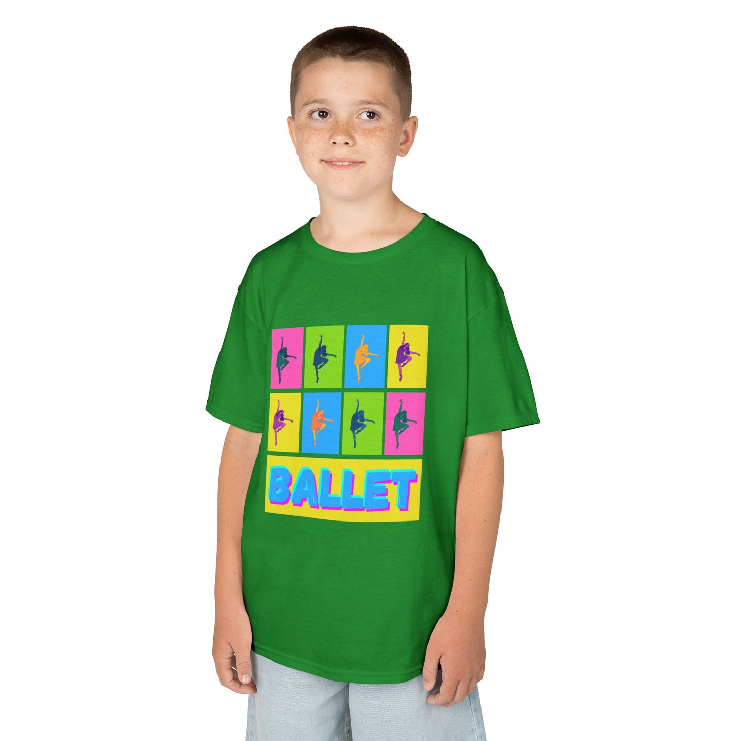 "Ballet" Youth Short Sleeve T-Shirt – Pop Art Inspired Design with Ballet Dancer Graphics – Dance Apparel for Kids