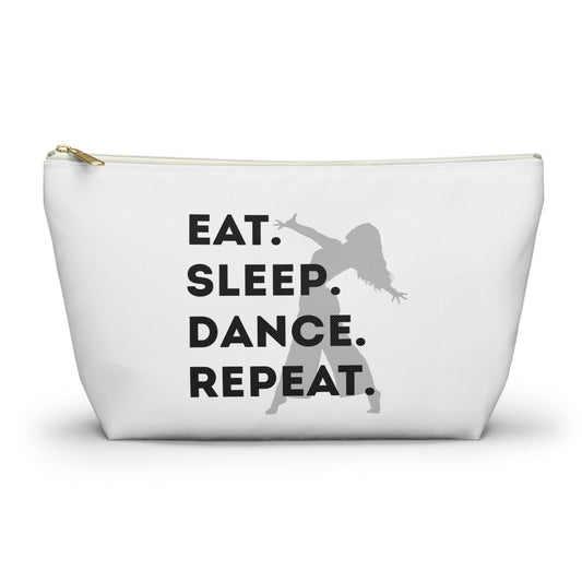 “Eat Sleep Dance Repeat” Makeup Bag – Bold Dancer Graphic – Dance-Themed Zipper Pouch for Cosmetics, Accessories & Travel Essentials
