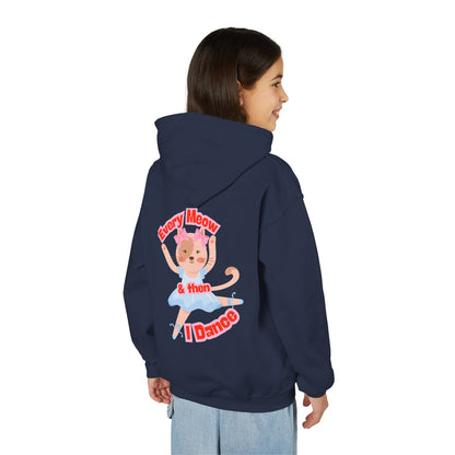 “Every Meow & Then I Dance” Adorable Dancing Cat Graphic | Cute Cat Dance Hoodie for Kids & Young Ballet Enthusiasts - Unisex Youth Hoodie