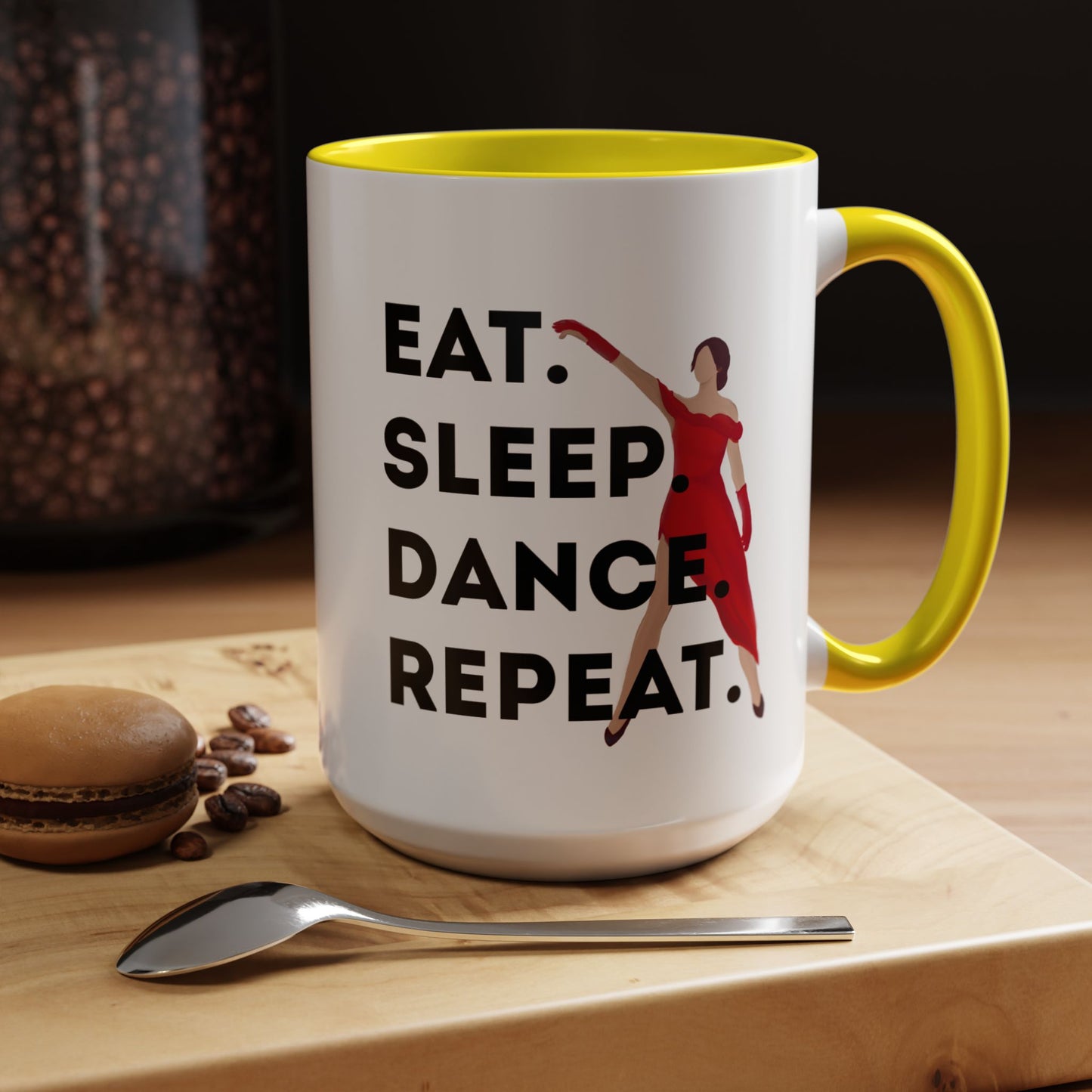 "Eat Sleep Dance Repeat" Accent Coffee Mug – Bold Dancer Graphic Ceramic Mug for Dance Lovers