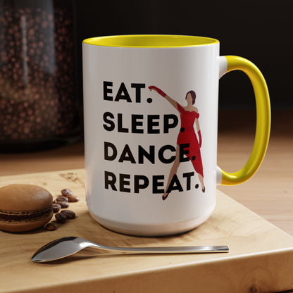 "Eat Sleep Dance Repeat" Accent Coffee Mug – Bold Dancer Graphic Ceramic Mug for Dance Lovers