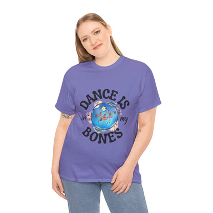 “Dance Is in My Bones” Halloween Dance T-Shirt with Dancing Skeletons Graphic - Unisex Heavy Cotton Tee