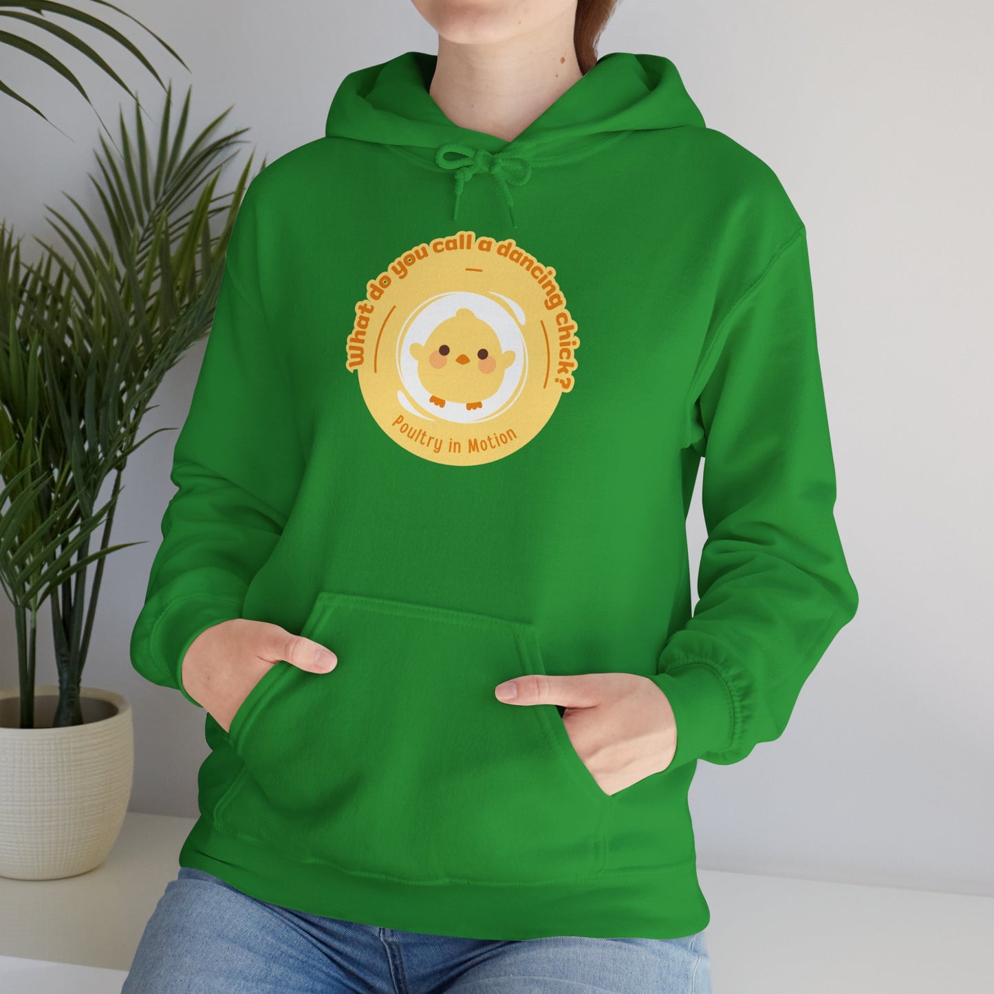 "What do you call a dancing chick? Poultry in Motion" Unisex Dance Hoodie – Funny Dancing Chick Graphic Sweatshirt for Dancers
