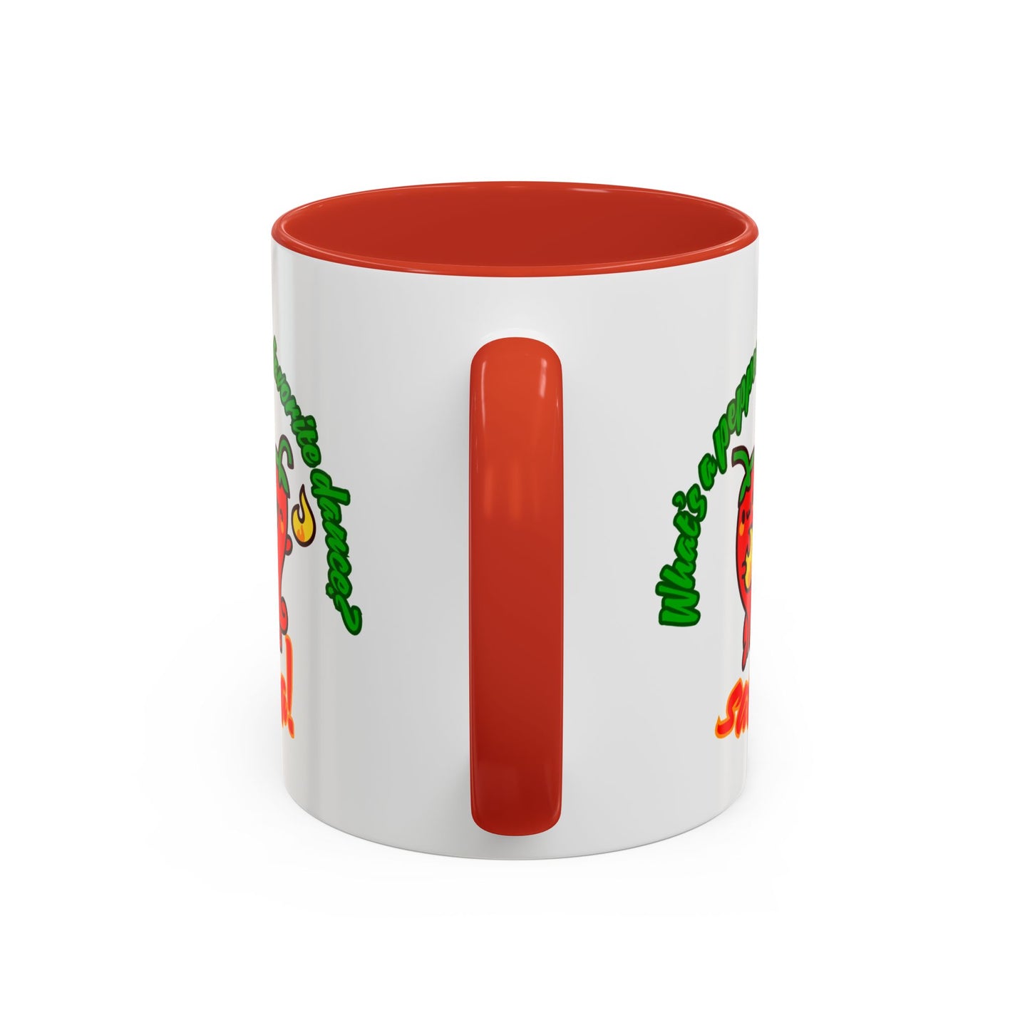 "What's a Pepper's Favorite Dance? Salsa." Accent Coffee Mug – Funny Dance Pun Ceramic Mug for Dancers and Food Lovers