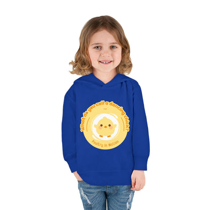 "What do you call a dancing chick? Poultry in Motion." Toddler Pullover Hoodie – Funny Dancing Chicken Pun Graphic Fleece Sweatshirt for Kids