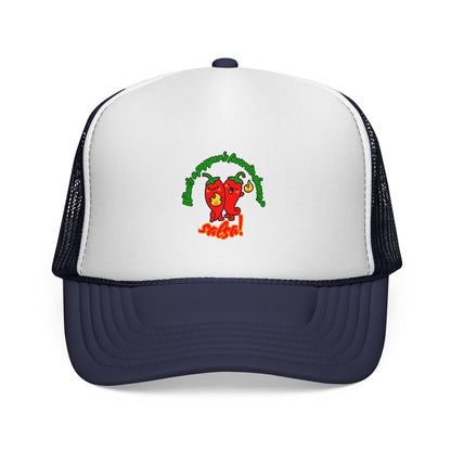 “What’s a Pepper’s Favorite Dance? Salsa!” Funny Unisex Cap with Cute Chili Pepper Graphic, Salsa Dance Trucker Hat – Dance-Themed Hat for Dancers & Foodies