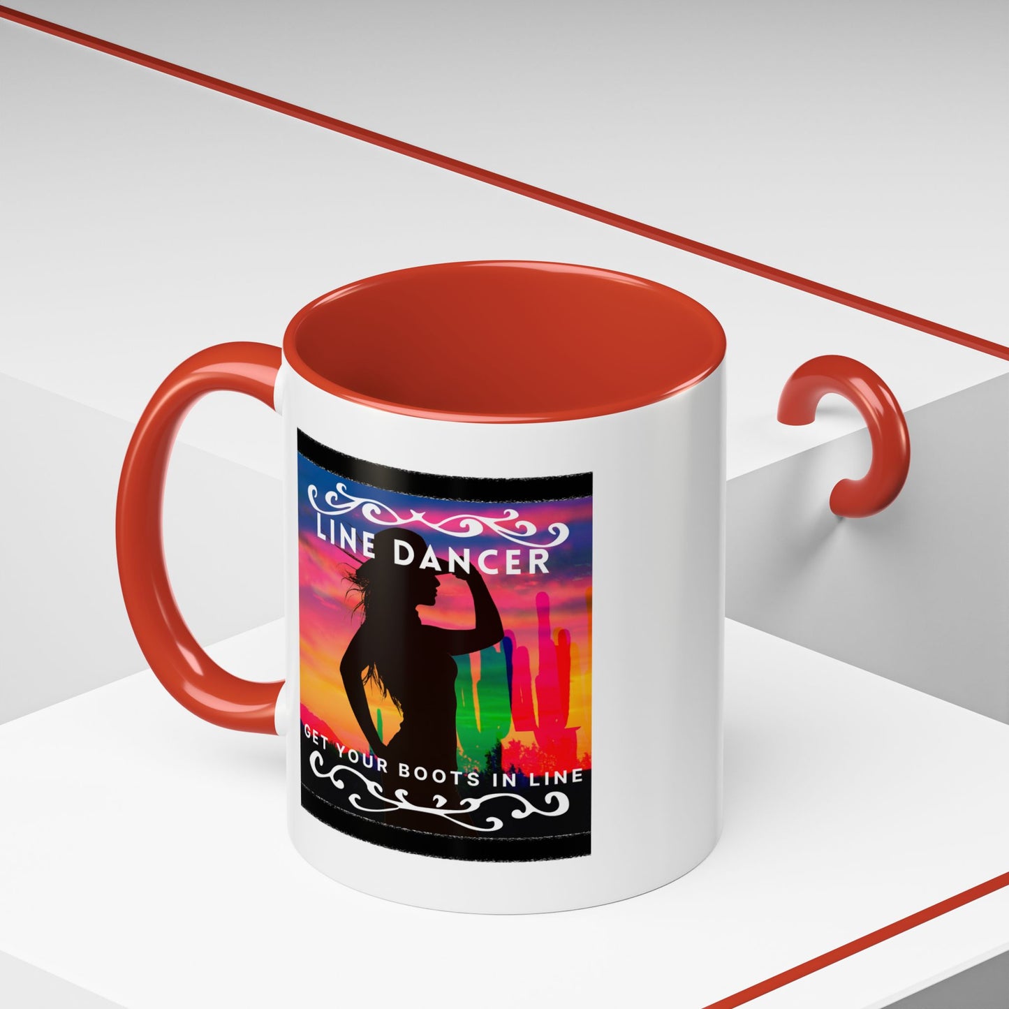 "Line Dancer" Accent Coffee Mug – Cute Cowgirl Graphic Ceramic Mug for Country Dance Lovers