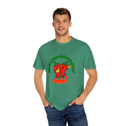 "What's a Pepper's Favorite Dance? Salsa!" Dance Pun Unisex Garment-Dyed T-Shirt – Funny Dance Joke Tee with Cute Pepper Graphic – Dance Humor Shirt for Food & Pun Lovers