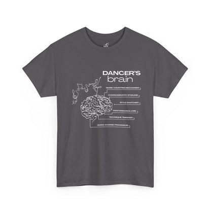 “Dancer’s Brain” Funny Dance Anatomy T-Shirt – Unisex Heavy Cotton Tee with Cute Dancer Brain Diagram and Optional Back Personalization