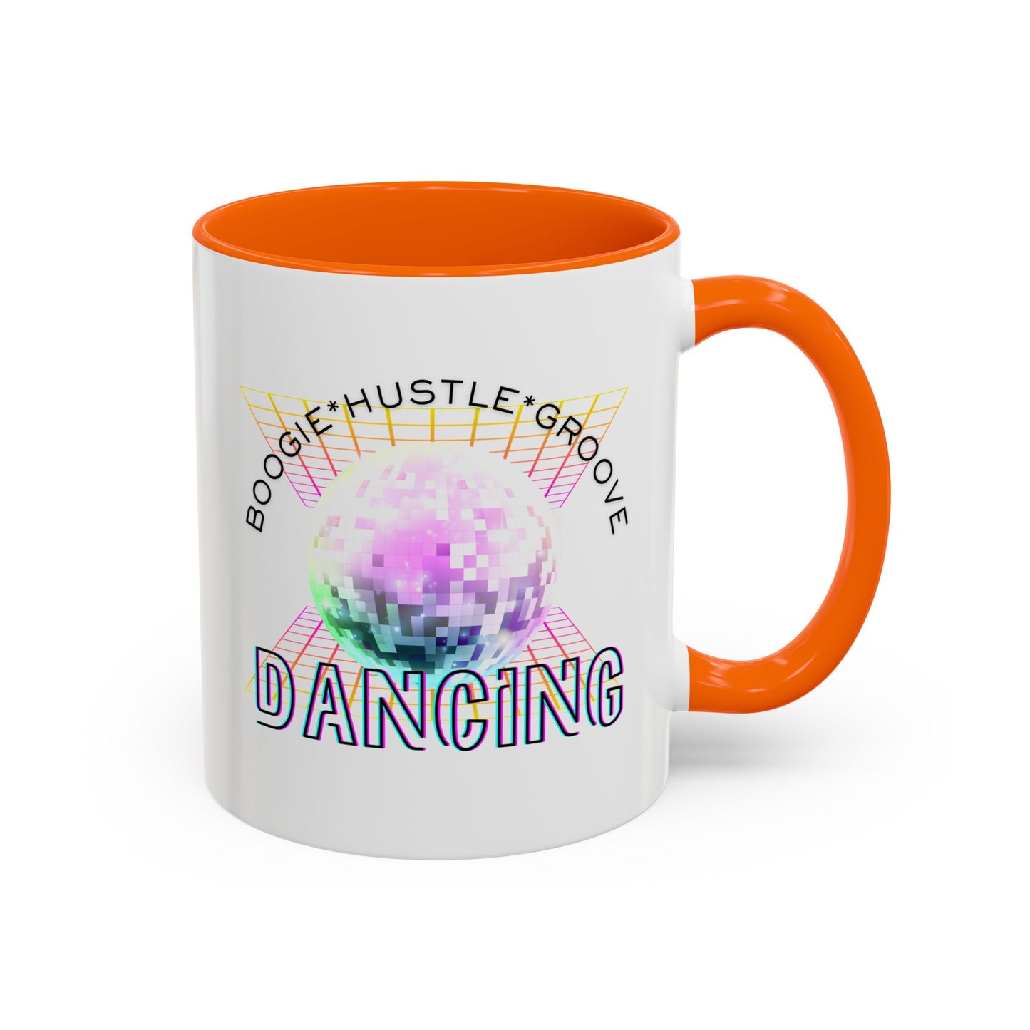 "Boogie, Hustle, Groove - Dancing" Disco Accent Coffee Mug – Fun Retro Dance Gift for Coffee Lovers