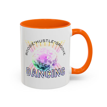 "Boogie, Hustle, Groove - Dancing" Disco Accent Coffee Mug – Fun Retro Dance Gift for Coffee Lovers