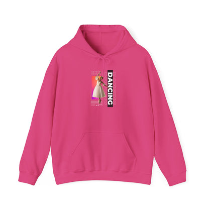 “Dancing” Text with Streetwear-Style Female Dancer Graphic - Unisex Heavy Blend™ Hooded Sweatshirt – Cozy Dance Hoodie for Ballet & Hip-Hop Enthusiasts