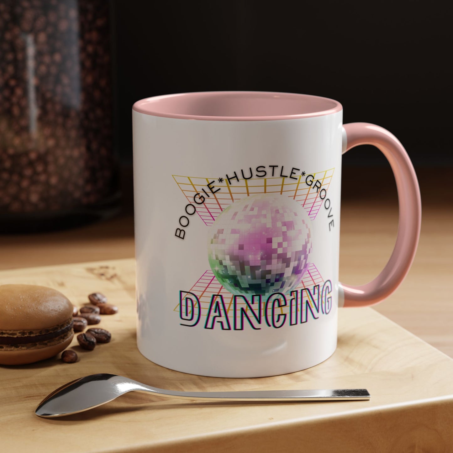 "Boogie, Hustle, Groove - Dancing" Disco Accent Coffee Mug – Fun Retro Dance Gift for Coffee Lovers