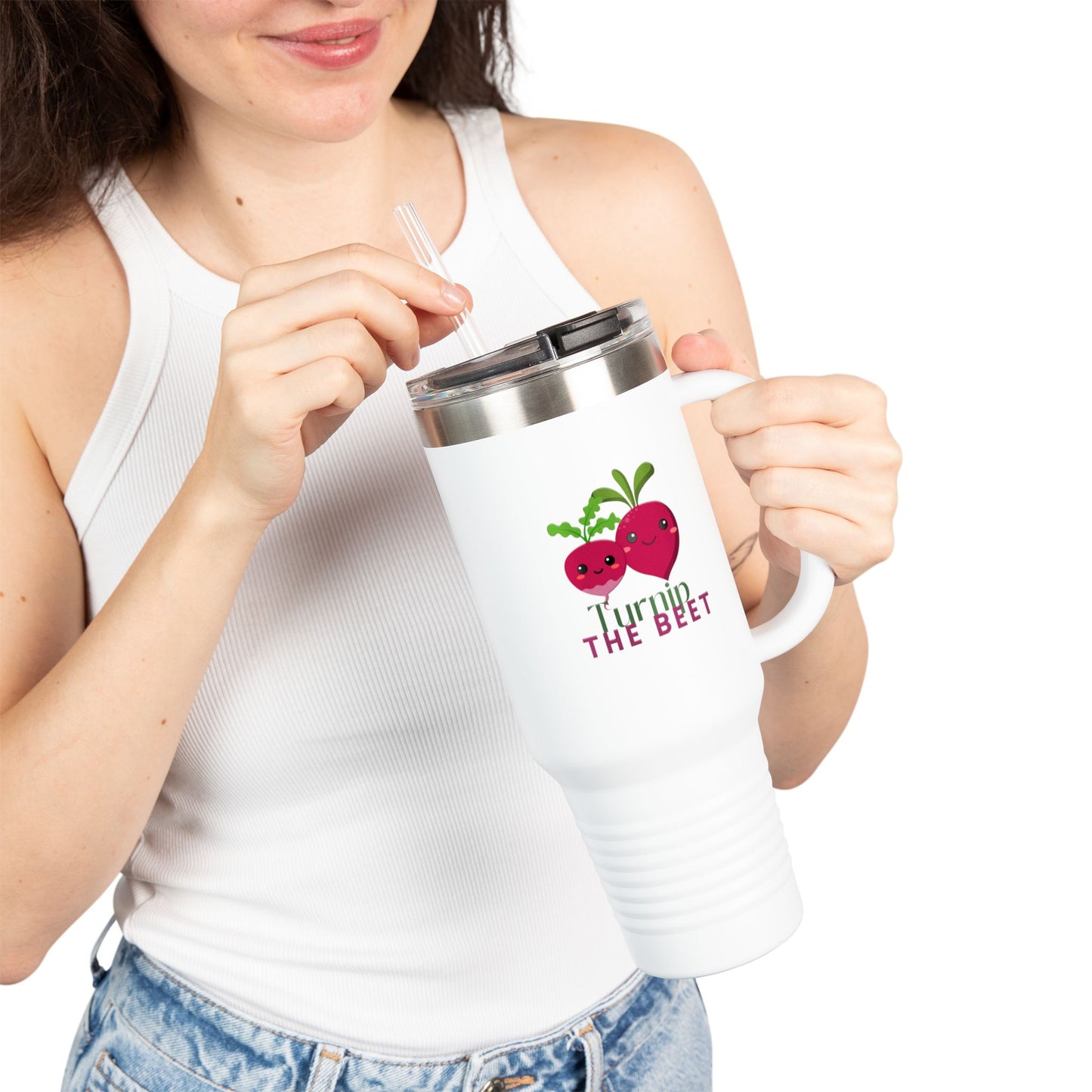 "Turnip the Beet" 40oz Insulated Travel Mug – Cute Veggie Dance Pun Tumbler for Music & Dance Lovers | Jete Shop 🥬🎶✨