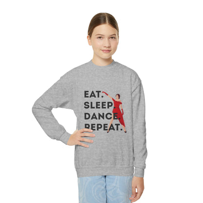 "Eat Sleep Dance Repeat" – Bold Dancer Graphic Youth Crewneck Sweatshirt | Kids Dance Life Pullover
