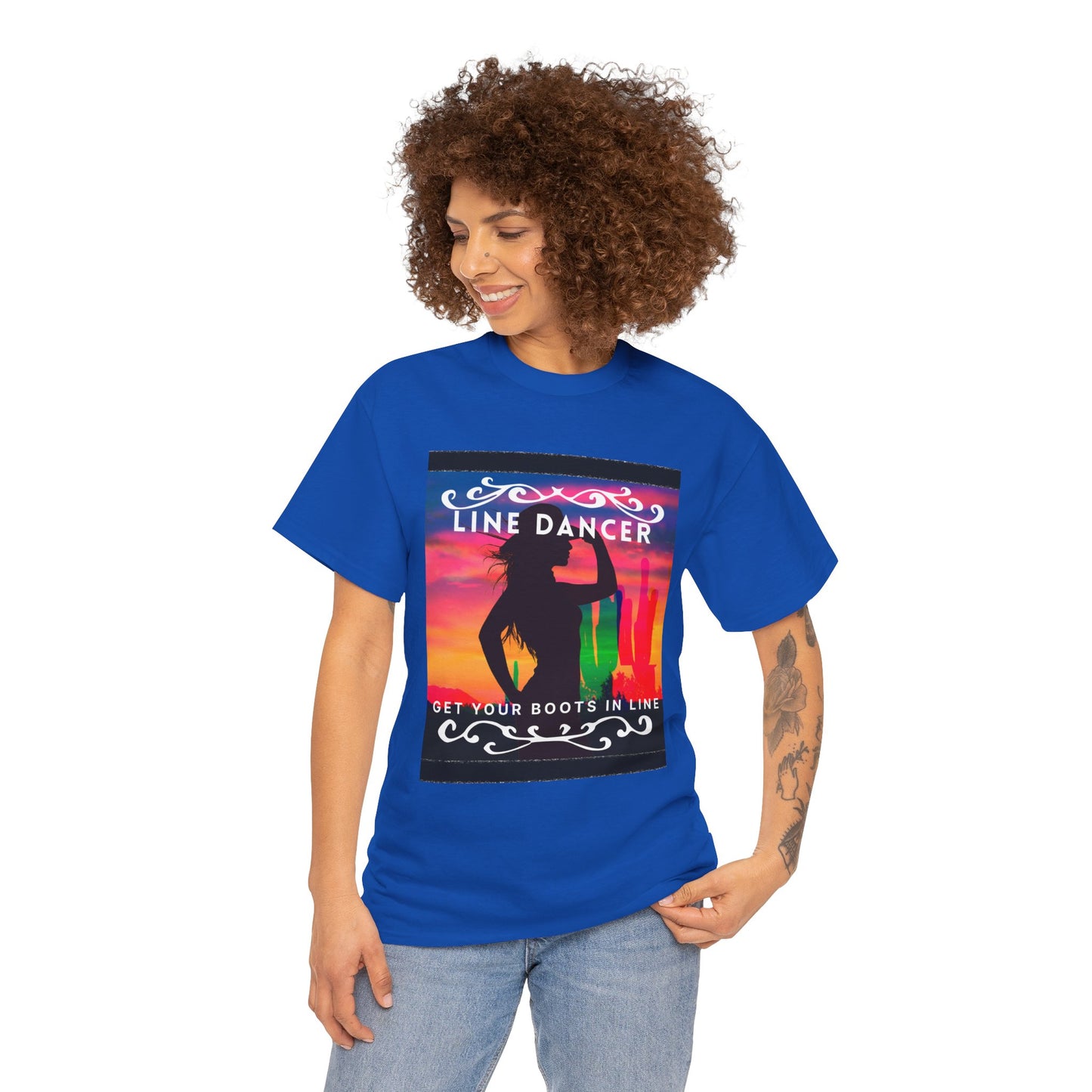 "Line Dancer" Unisex Heavy Cotton T-Shirt – Western Country Dance Graphic Tee – 'Get Your Boots in Line' Cowboy-Inspired Shirt