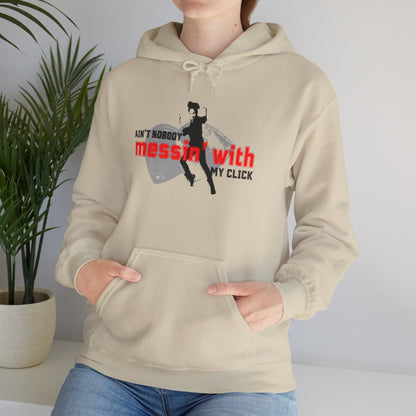 “Ain’t Nobody Messin’ with My Click” Tap Dance Graphic with Tap Shoes & Dancer | Streetwear-Inspired Tap Dancing Hoodie for Dancers - Unisex Heavy Blend™ Hooded Sweatshirt