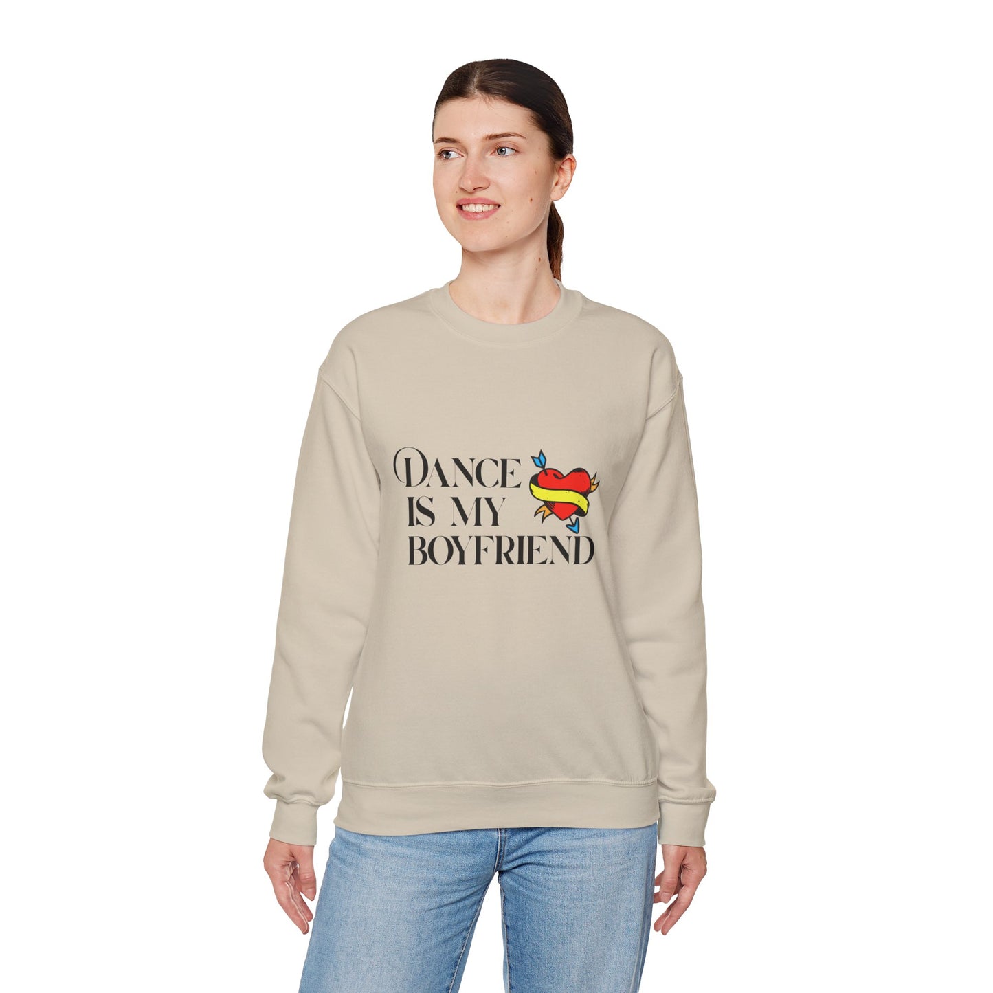Dance Is My Boyfriend Unisex Crewneck Sweatshirt – Cute Heart Tattoo Graphic Dance Lover Pullover