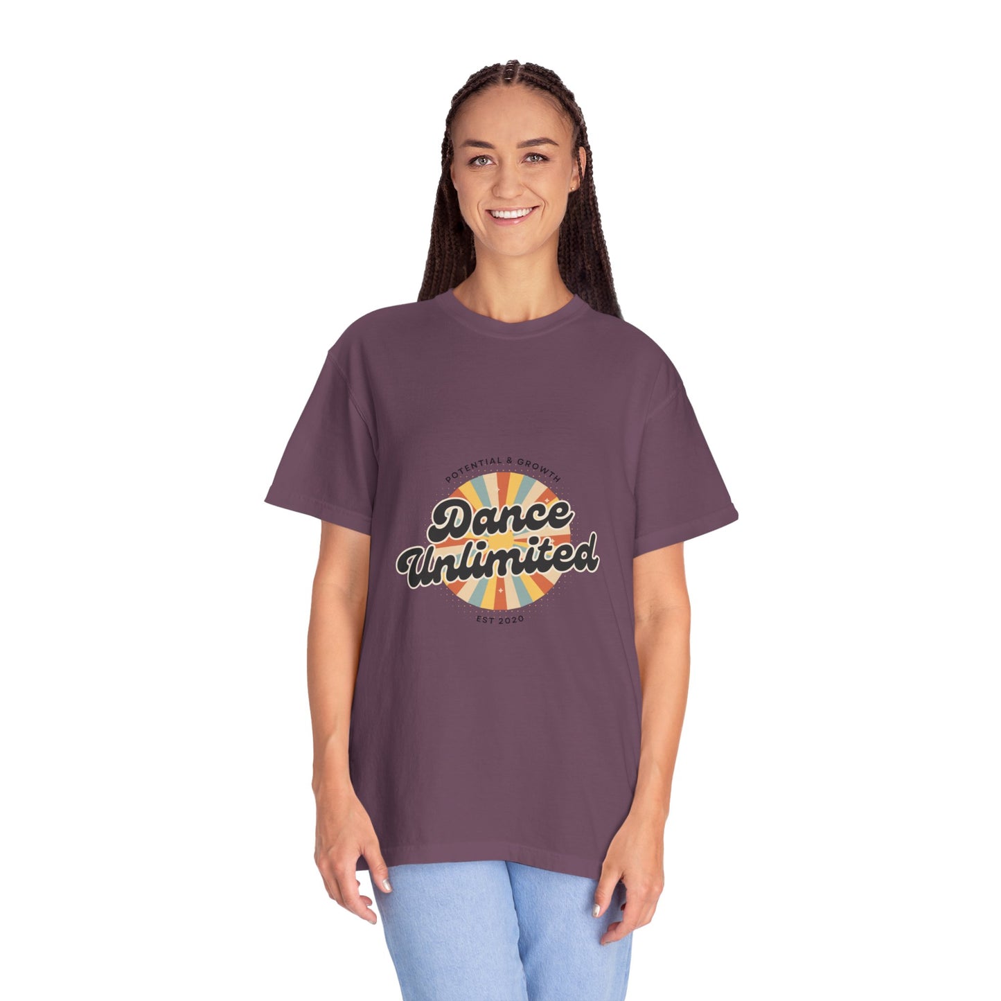 "Dance Unlimited, Potential & Growth" Unisex Garment-Dyed T-Shirt – Retro-Inspired Dance Motivation Graphic Tee – Inspirational Shirt for Dancers"