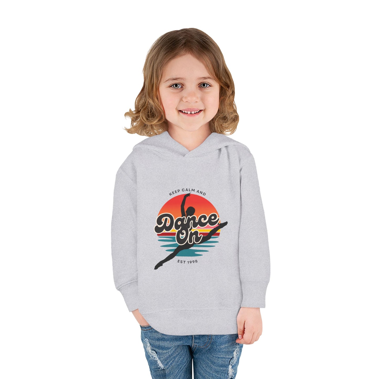 “Keep Calm and Dance On” Toddler Fleece Hoodie – Retro Dancer Graphic Sweatshirt for Little Movers