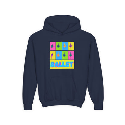 “Ballet” Pop Art Inspired Design with Ballet Dancer Graphics | Streetwear Ballet Hoodie for Kids & Young Dance Enthusiasts | Unisex Youth Hoodie