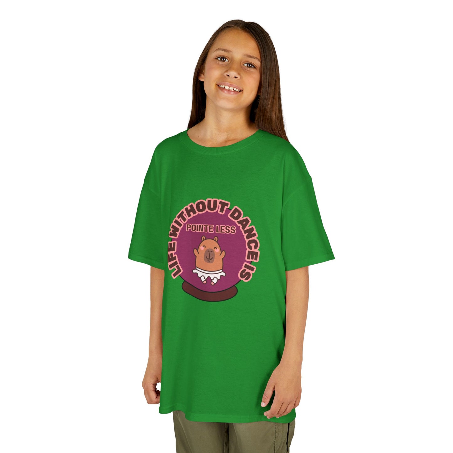 "Life Without Dance Is Pointeless" Youth Dance T-Shirt – Cute Capybara Ballerina Graphic Tee for Kids