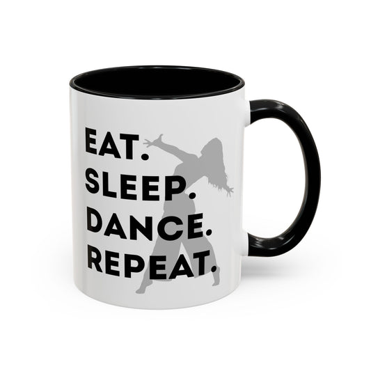 "Eat Sleep Dance Repeat" Accent Coffee Mug – Gray Dancer Graphic Ceramic Mug for Dance Lovers