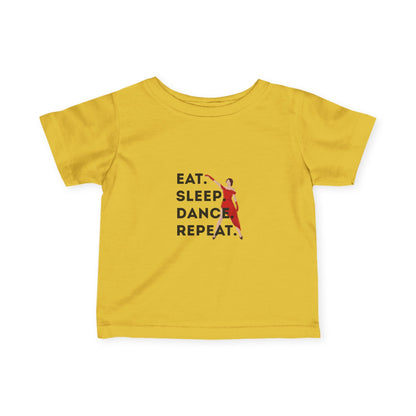 "Eat, Sleep, Dance, Repeat" Infant Fine Jersey Tee – Bold Dancer Graphic Baby Dance T-Shirt for Active Little Performers