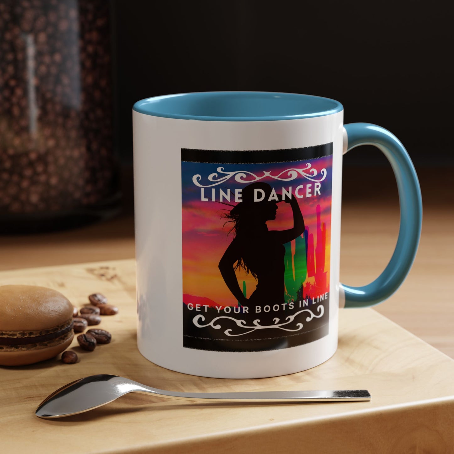 "Line Dancer" Accent Coffee Mug – Cute Cowgirl Graphic Ceramic Mug for Country Dance Lovers