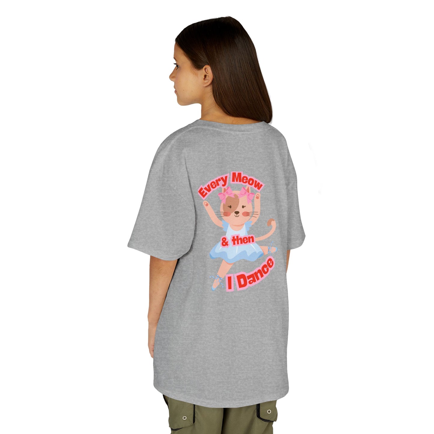 "Every Meow & Then I Dance" – Youth Short Sleeve Tee with Cute Dancing Cat Graphic | Kids’ Dance & Cat Lover T-Shirt