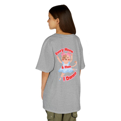 "Every Meow & Then I Dance" – Youth Short Sleeve Tee with Cute Dancing Cat Graphic | Kids’ Dance & Cat Lover T-Shirt