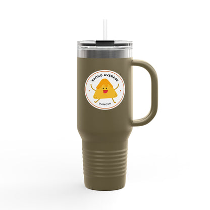 "Nacho Average Dancer" 40oz Insulated Travel Mug – Cute Kawaii Nacho Graphic Dance Tumbler for On-the-Go Hydration
