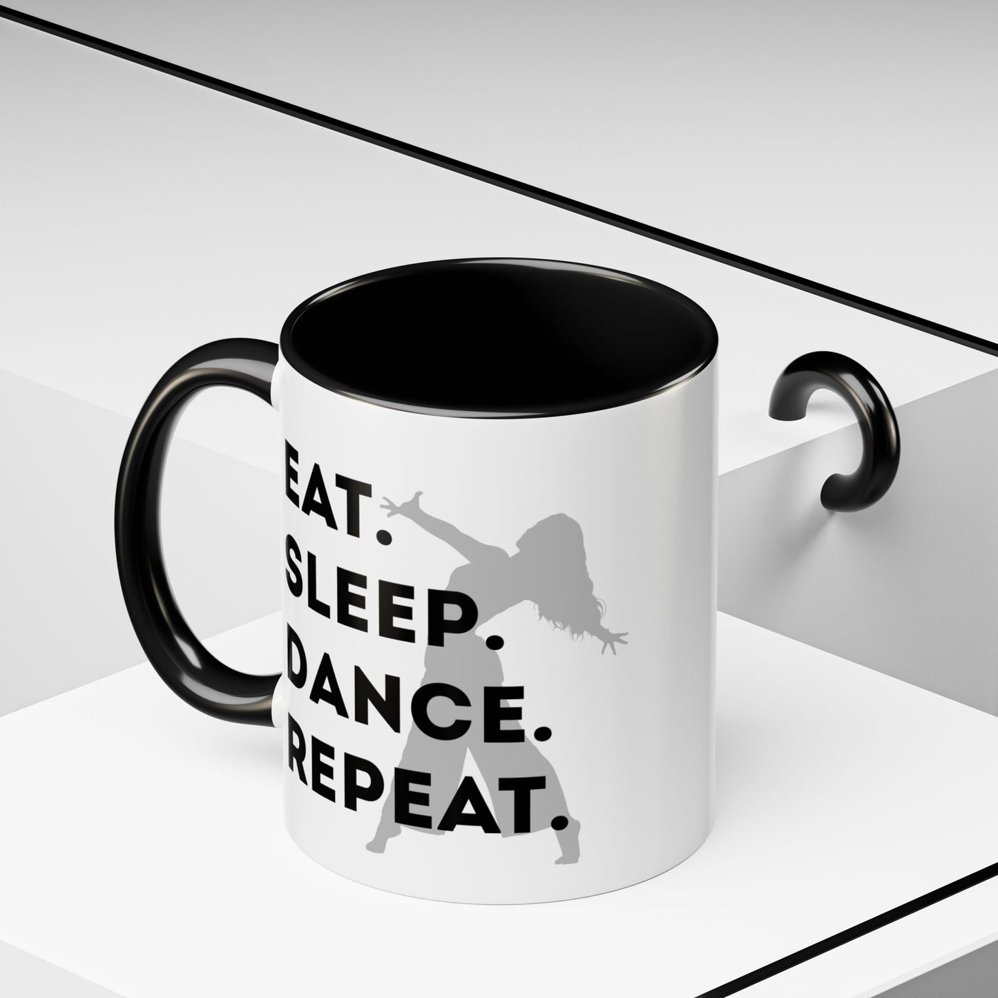 "Eat Sleep Dance Repeat" Accent Coffee Mug – Gray Dancer Graphic Ceramic Mug for Dance Lovers