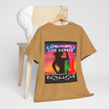 "Line Dancer" Unisex Heavy Cotton T-Shirt – Western Country Dance Graphic Tee – 'Get Your Boots in Line' Cowboy-Inspired Shirt