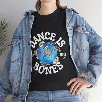 “Dance Is in My Bones” Halloween Dance T-Shirt with Dancing Skeletons Graphic - Unisex Heavy Cotton Tee