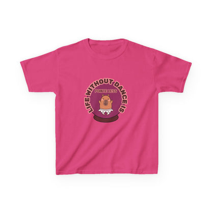 "Life Without Dance Is Pointeless" Youth Dance T-Shirt – Cute Capybara Ballerina Graphic Tee for Kids