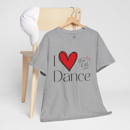 "I Love Dance" Unisex Heavy Cotton Tee – Hand-Drawn Heart & Note Graphic Dance Lover T-Shirt