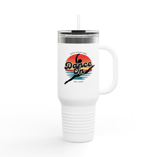 "Keep Calm and Dance On" – 40oz Insulated Travel Mug with Retro Vintage Dance Graphic | Reusable Stainless Steel Tumbler for Hot & Cold Drinks